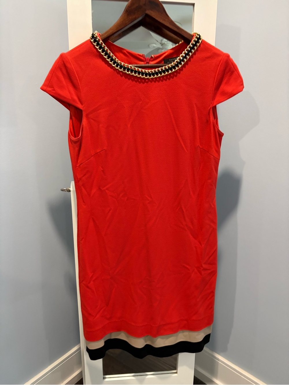 Tahari Red Chain-Trim Shift Dress - Women's